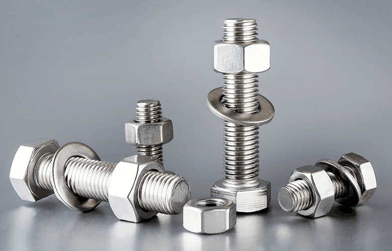 A collection of industrial nuts and bolts