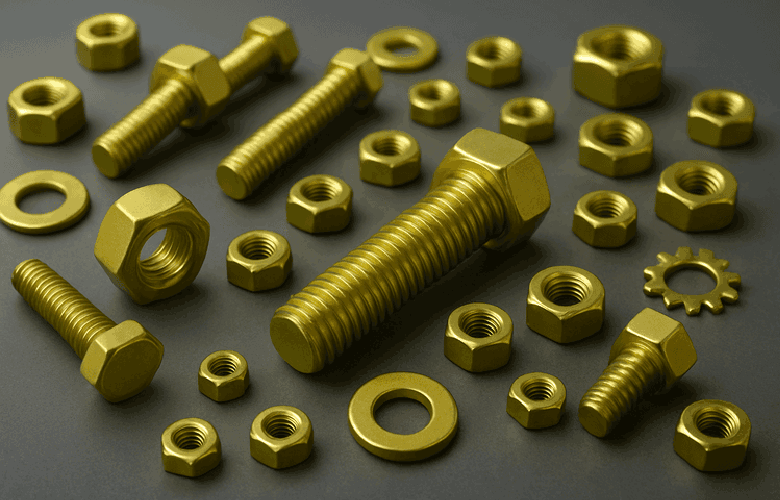A collection of industrial nuts and bolts
